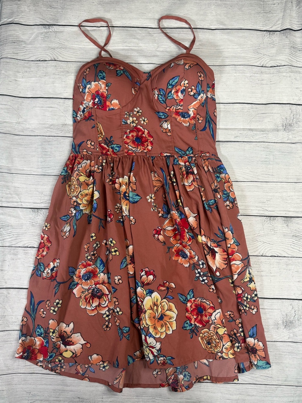 B.O.G Collective Floral Spaghetti-Strap Dress in a rust pink color size M